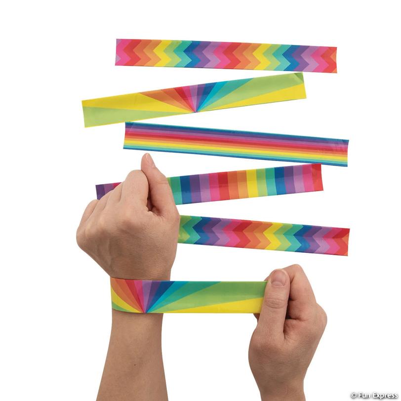 9" Bright Color Rainbow Metal Slap Bracelets, 12 Per Pack (51921)