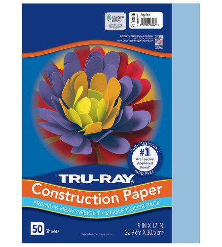 Pacon Tru-Ray Construction Paper 9" x 12" 50 Sheets Per Pack Sky Blue