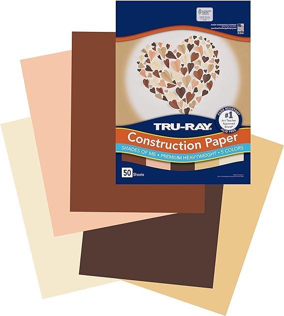 Tru-Ray® Shades of Me, Construction Paper, 5 Assorted Skin Tone Colors, 9" x 12", 50 Sheets