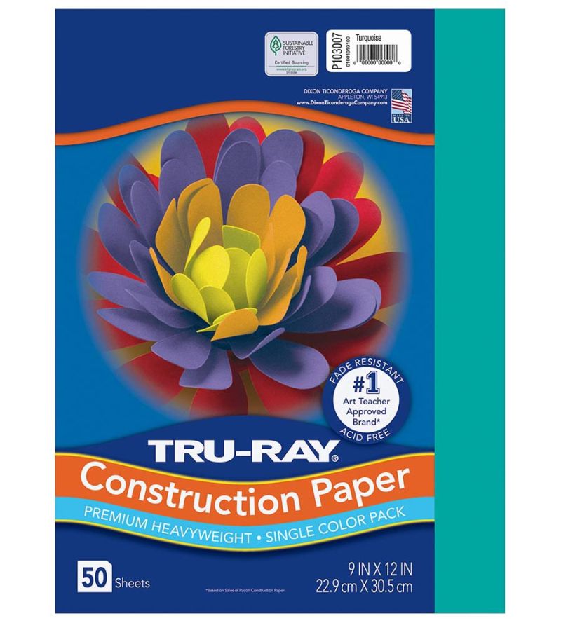 Pacon Tru-Ray Construction Paper 9" x 12" 50 Sheets Per Pack Turquoise