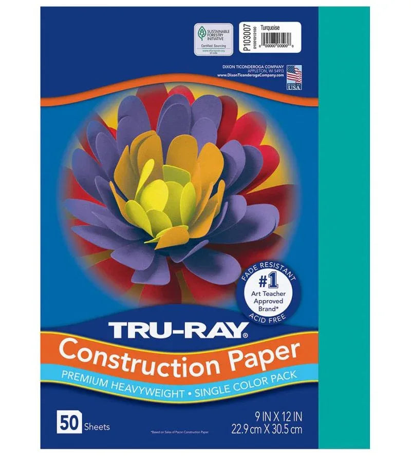 Pacon Tru-Ray Construction Paper 9" x 12" 50 Sheets Per Pack
