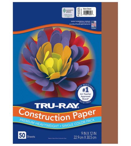 Pacon Tru-Ray Construction Paper 9" x 12" 50 Sheets Per Pack Warm Brown