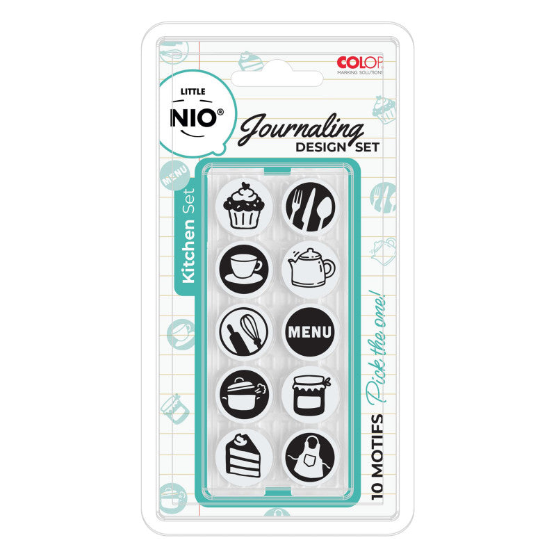 Little NIO Kitchen Journaling Stamp Set, 10 Interchangeable Designs, 17 mm Round Imprint