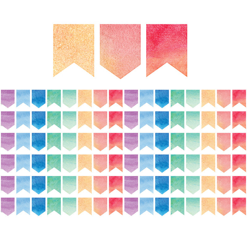 Watercolor Pennants Die-Cut Border Trim, 35 Feet Per Pack, 6 Packs
