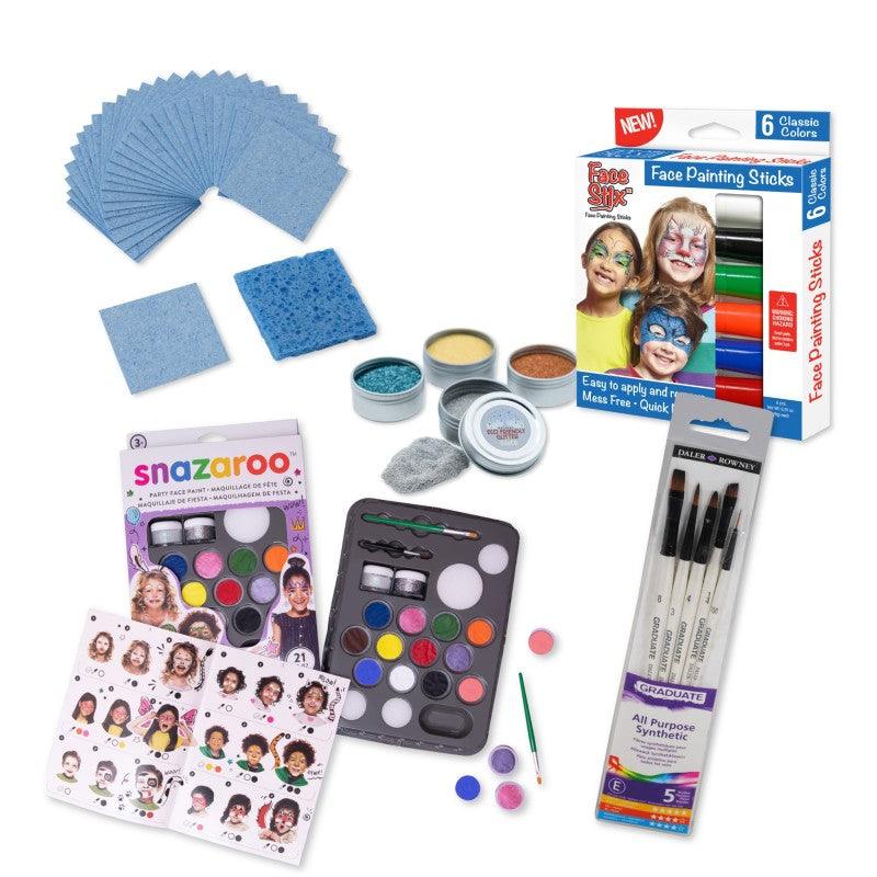 Face Painting Party Kit, Face Paints, Paint Sticks, Cosmetic Glitter, Sponges & Brushes