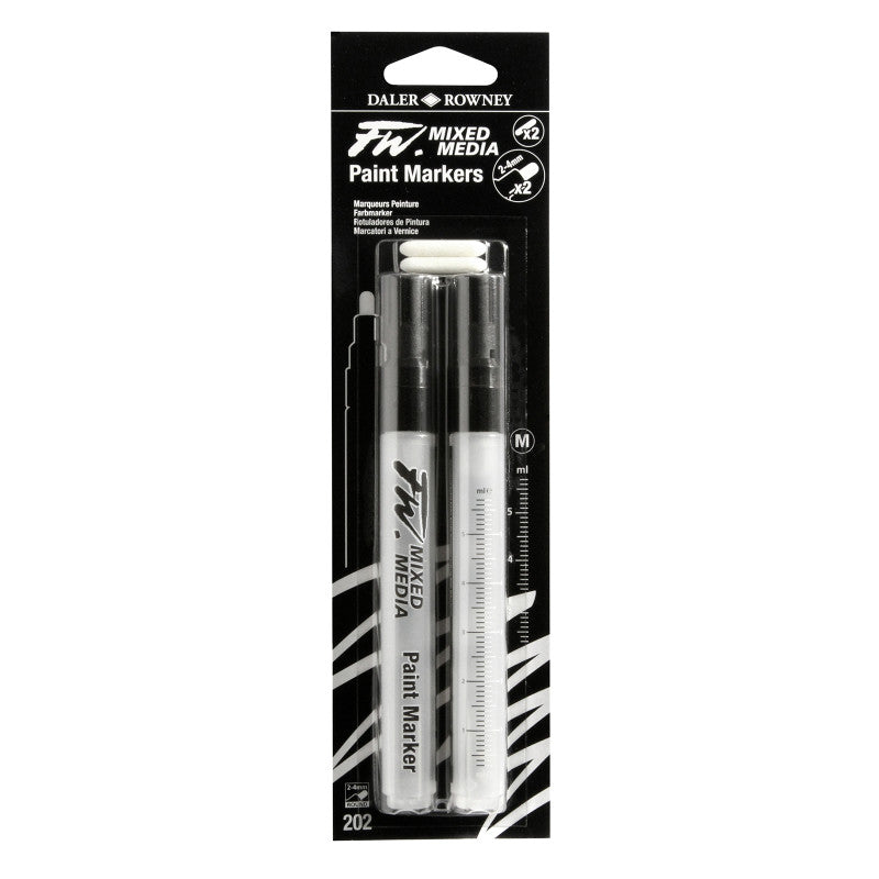 FW Empty Ink Markers with Nibs, Medium Round Tip, 2-4 mm, 2 Count