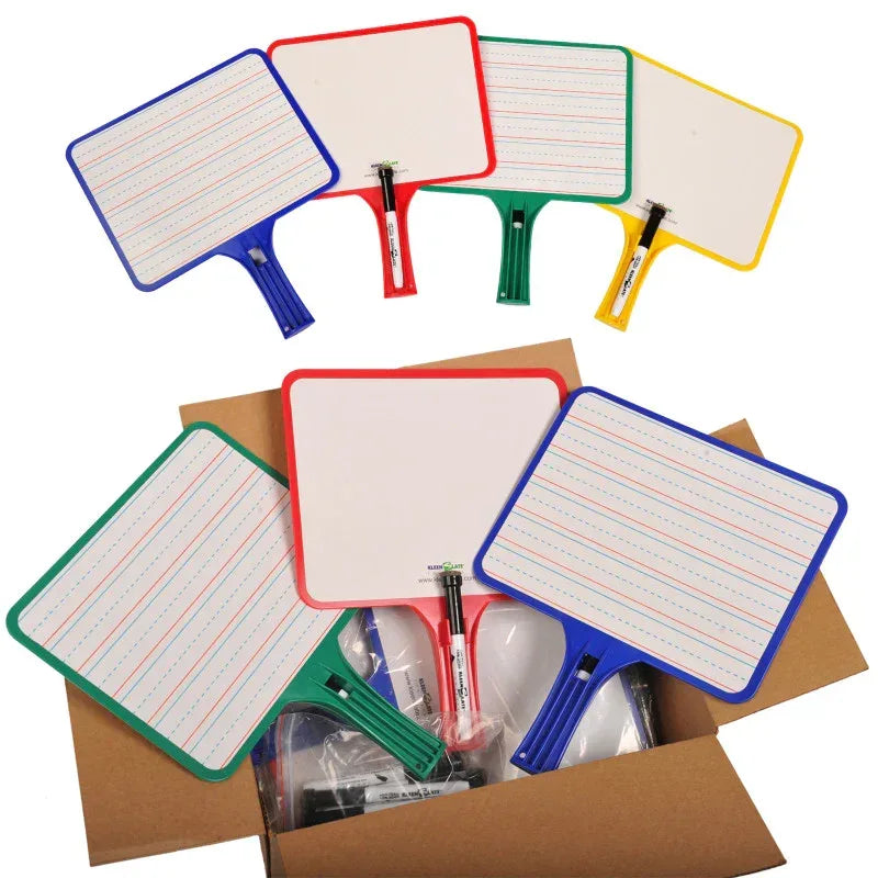 Blank/Lined 2-Sided Rectangular Dry Erase Paddles with Markers, Set of 10