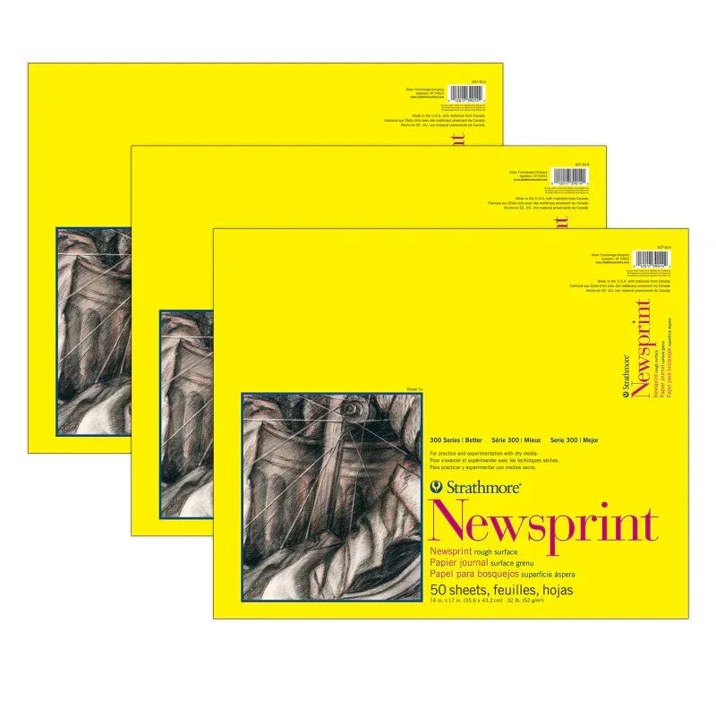 300 Series Newsprint Pad, Tape Binding, 50 Sheet, 14x17 inch, Pack of 3
