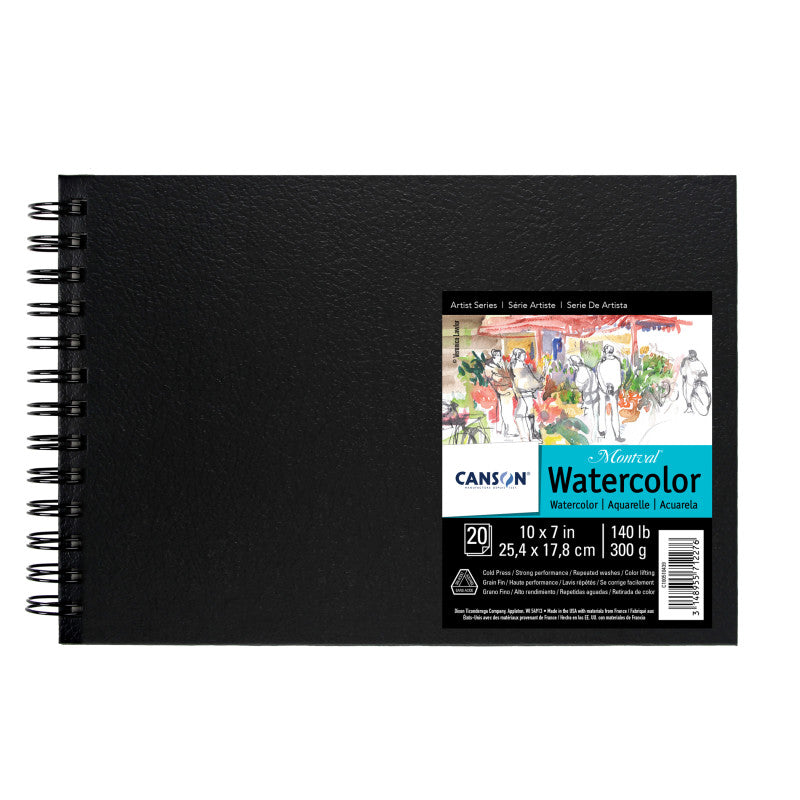 Artist Series Montval Watercolor Art Book, Black Cover, Side Wire Binding, 20 Sheet, 10x7 inch, 1 Count
