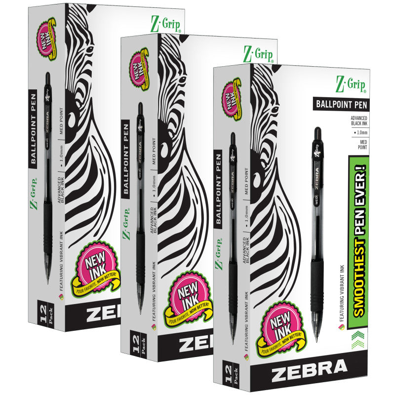 Z-Grip&reg; Ballpoint Retractable Pen, 1.0mm, Black, 12 Per Pack, 3 Packs
