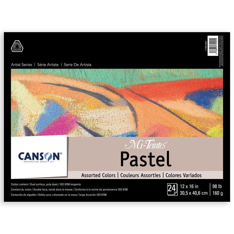 Artist Series Mi-Teintes Pastel Pad, Assorted Colors, Foldover Binding, 24 Sheet, 12x16 inch, 1 Count