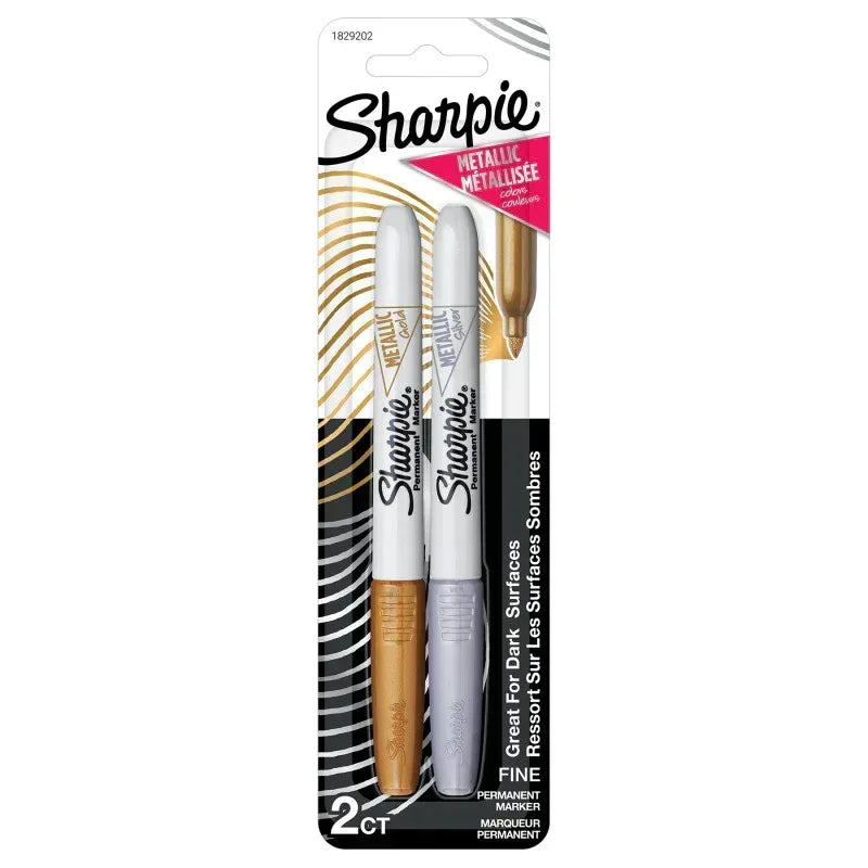 Metallic Permanent Markers, Fine Point, Gold & Silver, 2 Count
