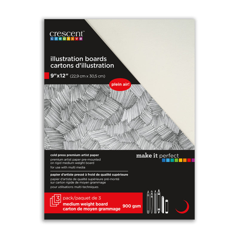 All-Purpose Cold Press Illustration Board, 9 x 12 in, White, 3-Pack