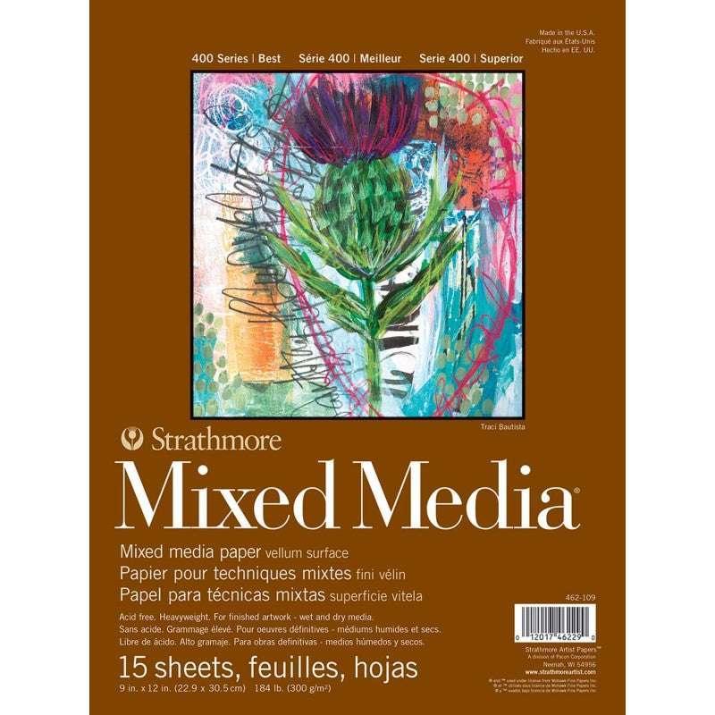 400 Series Mixed Media Paper Pad, Glue Binding, 15 Sheet, 9x12 inch, 1 Count