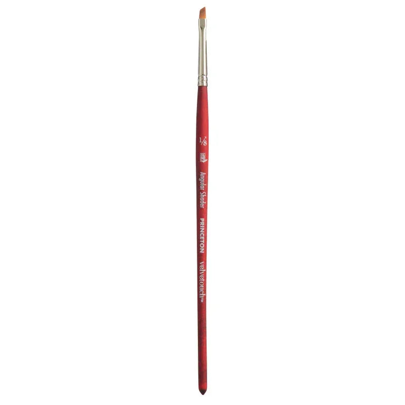 Velvetouch Angle Shader Brush, Synthetic Bristles, Short Handle Mixed Media Paintbrush, Scarlet, Size 1/8 inch, 1 Count