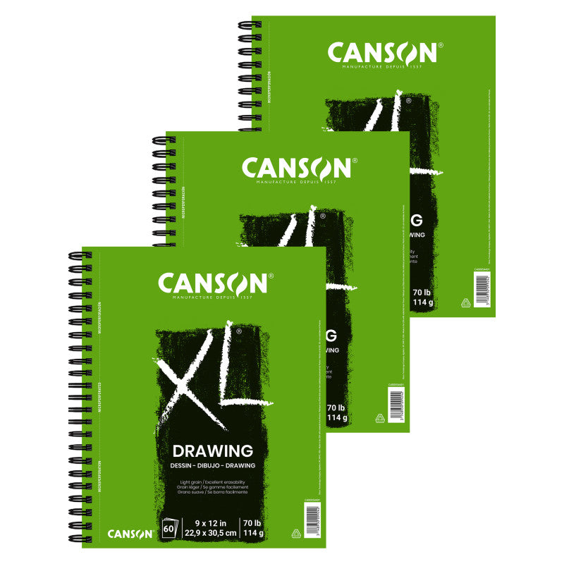 XL Series Drawing Pad, Side Wire Binding, 60 Sheet, 9x12 inch, Pack of 3