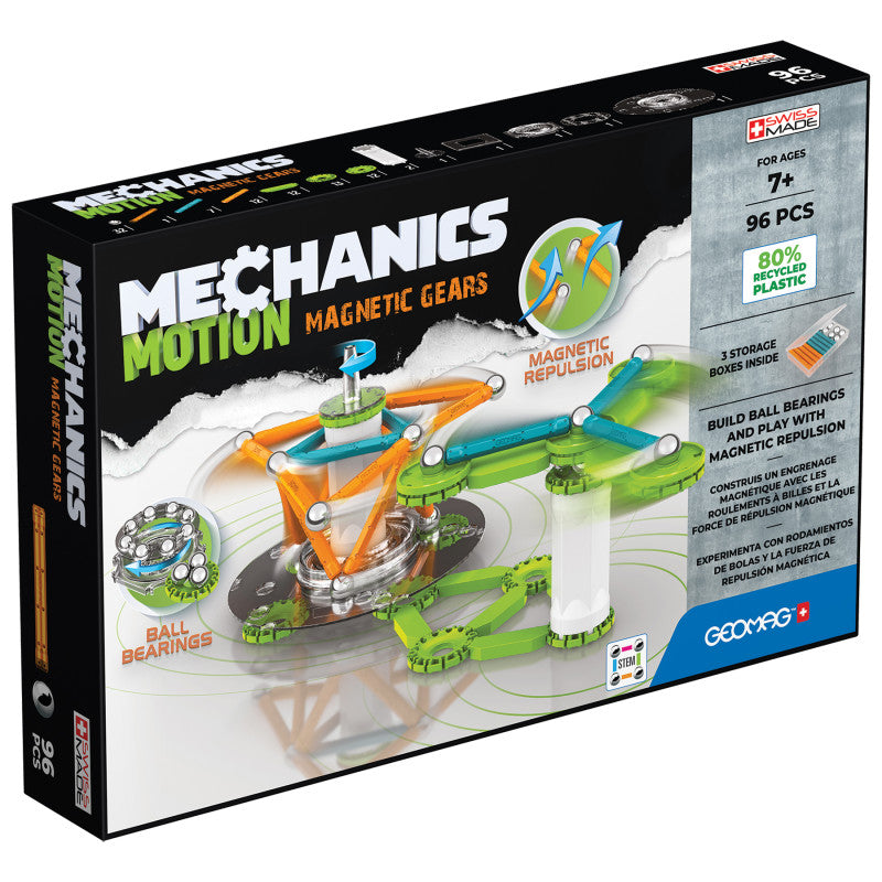 Mechanics Motion Construction Set, Magnetic Gears Recycled, 96 Pieces