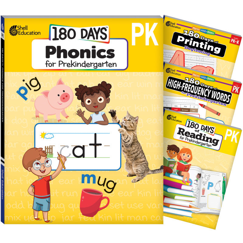 180 Daysâ¢ Phonics, High-Frequency Words, Reading, and Printing, Prekindergarten, 4-Book Set