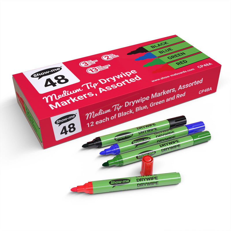 Dry Erase Whiteboard Markers, Medium Tip, Slim Barrel, Assorted Colors, Box of 48