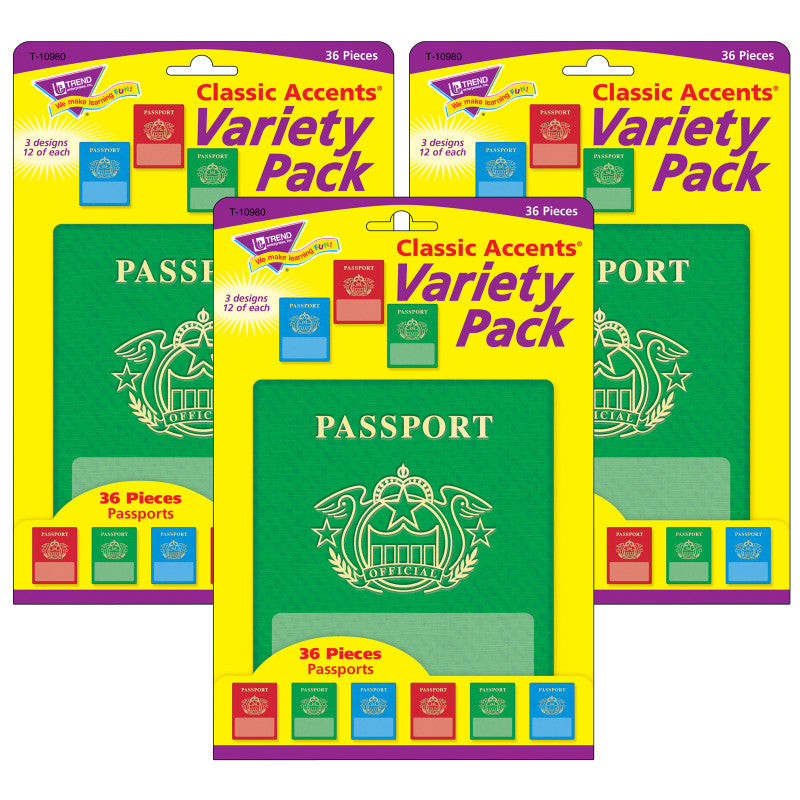 Passports Classic Accents&reg; Variety Pack, 36 Per Pack, 3 Packs