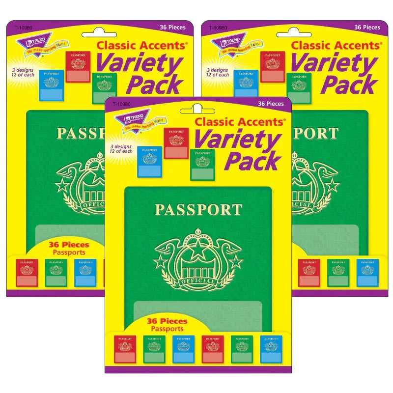 Passports Classic Accents&reg; Variety Pack, 36 Per Pack, 3 Packs