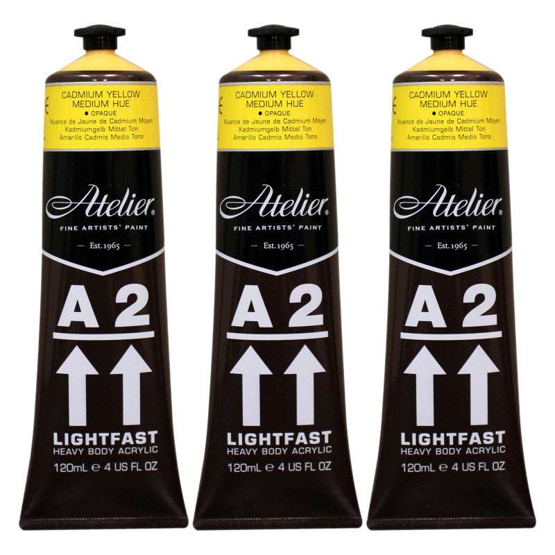 A2 Heavy Body Lightfast Artist Acrylic, 4 oz., Cadmium Yellow Medium Hue, Pack of 3