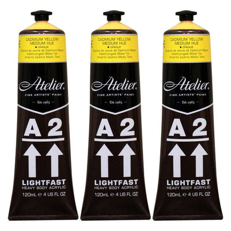 A2 Heavy Body Lightfast Artist Acrylic, 4 oz., Cadmium Yellow Medium Hue, Pack of 3