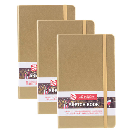 Sketchbook, 80 Sheets, 90lbs, White Gold Cover, 5.1" x 8.3", Pack of 3