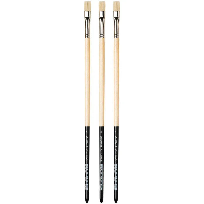 CHUNEO Synthetic Hog Bristle, Oil, Flat, Series 7129, Size 8, Pack of 3