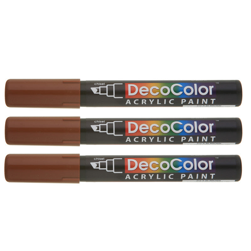 DecoColorÂ® Acrylic Paint Marker, 315-S, Chisel Tip, Brown #6, Set of 3