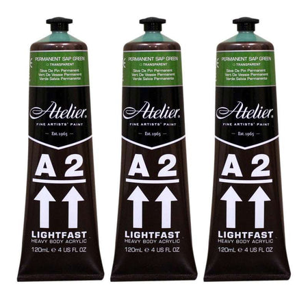 A2 Heavy Body Lightfast Artist Acrylic, 4 oz., Permanent Sap Green, Pack of 3