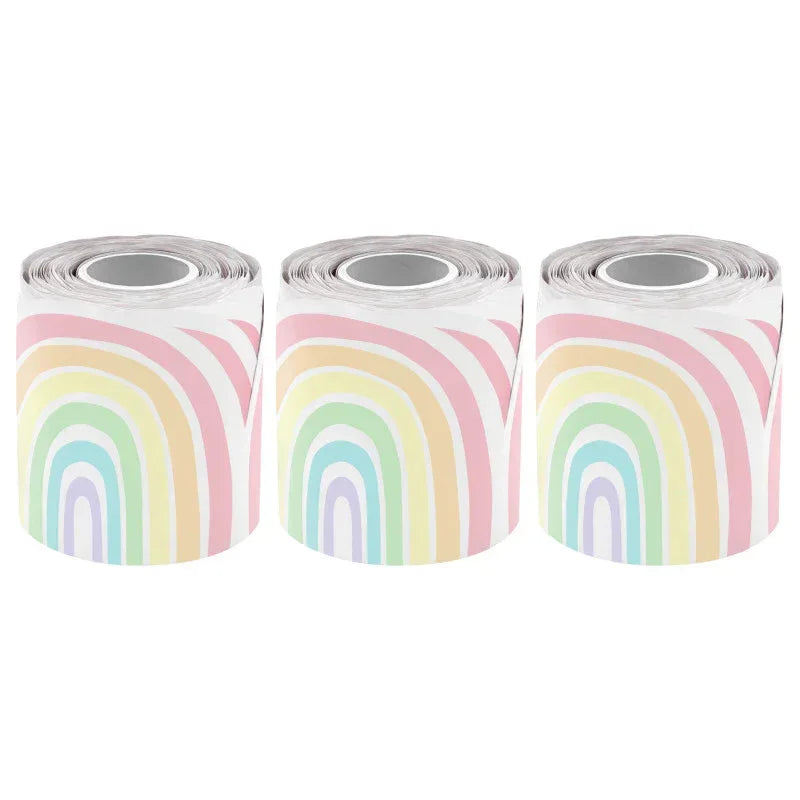 Pastel Pop Rainbows Die-Cut Rolled Border Trim, 50 Feet, 3 Rolls