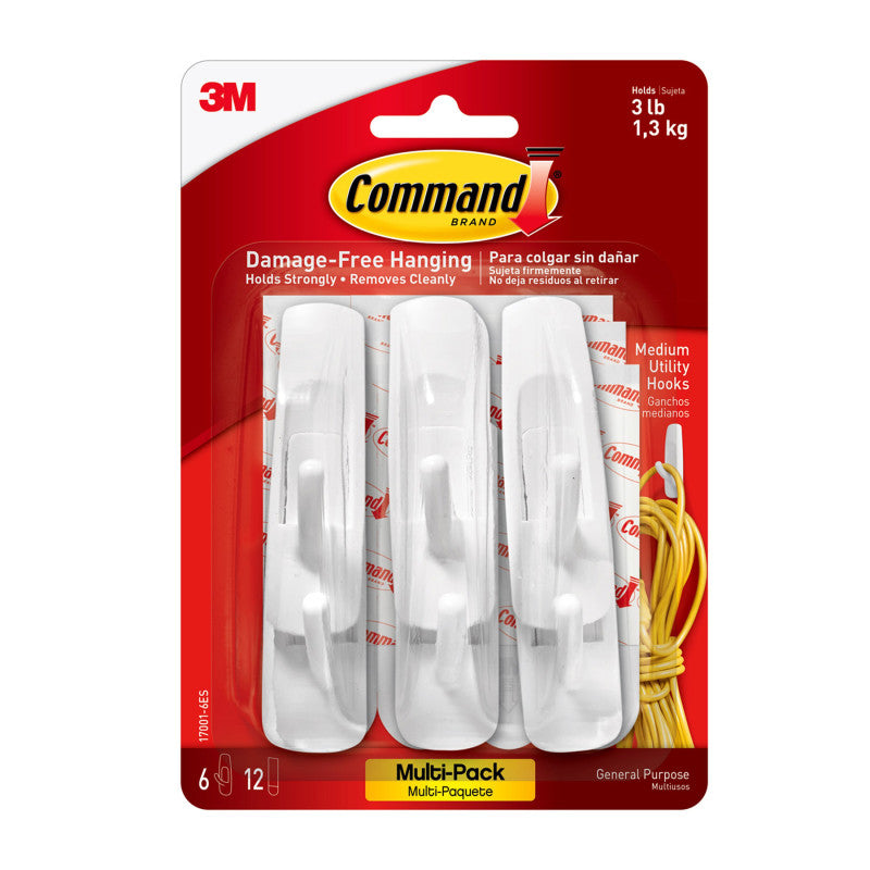 Command&trade; Medium Utility Hooks Multi-Pack, 6 Count