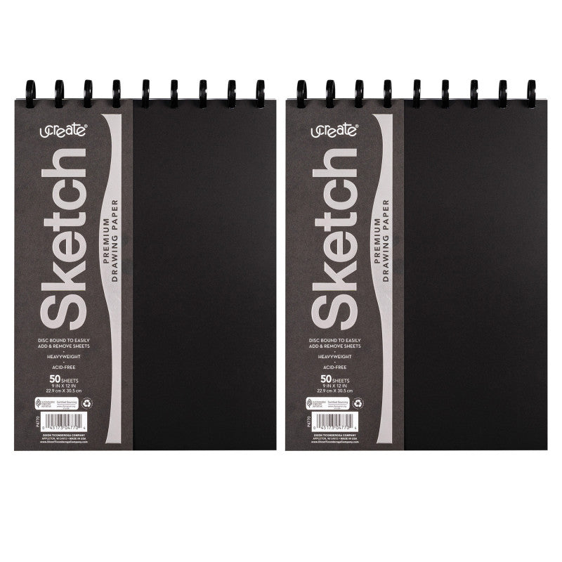 Disc Bound Sketch Book, 9" x 12", 50 Sheets, Pack of 2
