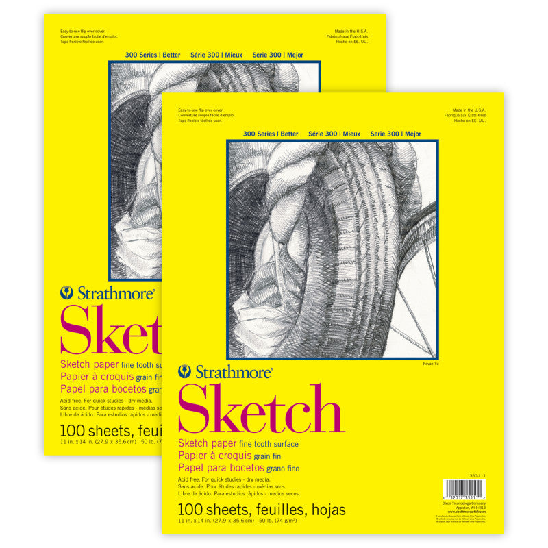 300 Series Sketch Pad, Glue Binding, 100 Sheets, 11x14 inch, Pack of 2