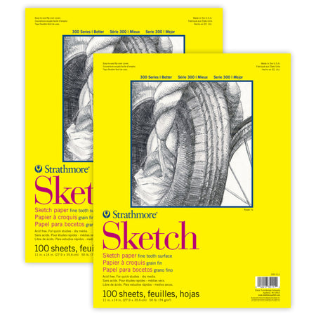 300 Series Sketch Pad, Glue Binding, 100 Sheets, 11x14 inch, Pack of 2