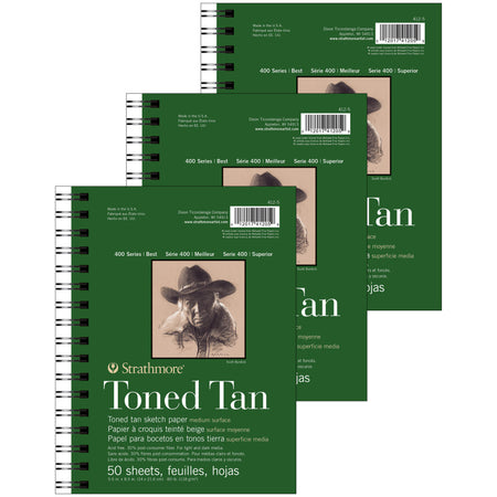400 Series Sketch Pad, Recycled, Toned Tan, Side Wire Binding, 50 Sheet, 5.5x8.5 inch, Pack of 3