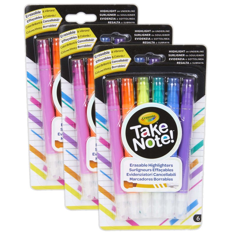 Take Note! Erasable Highlighters, 6 Per Pack, 3 Packs