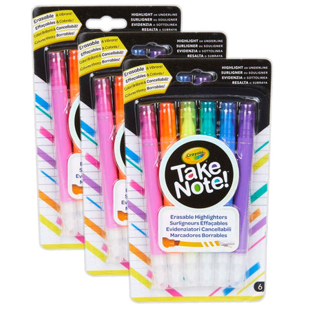 Take Note! Erasable Highlighters, 6 Per Pack, 3 Packs