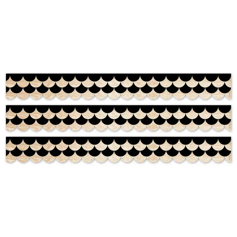 Core Decor Black and Wood Scallops EZ Border, 48 Feet Per Pack, 3 Packs