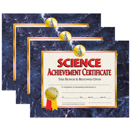 Science Achievement Certificate, 30 Per Pack, 3 Packs