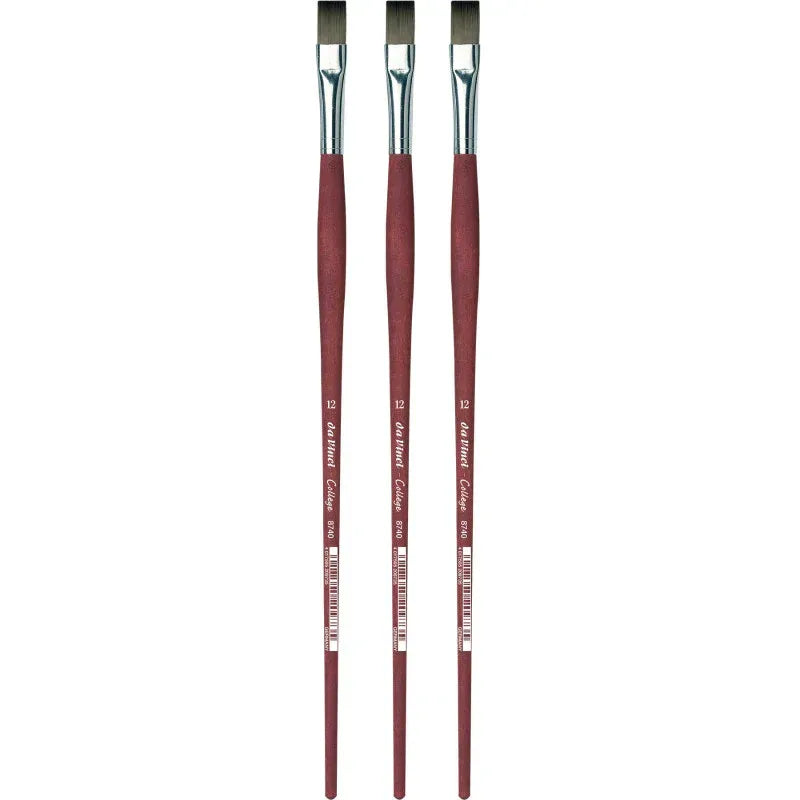 COLLEGE Student Brush, Synthetic, Acrylic & Oil, Flat, Series 8740, Size 12, Pack of 3