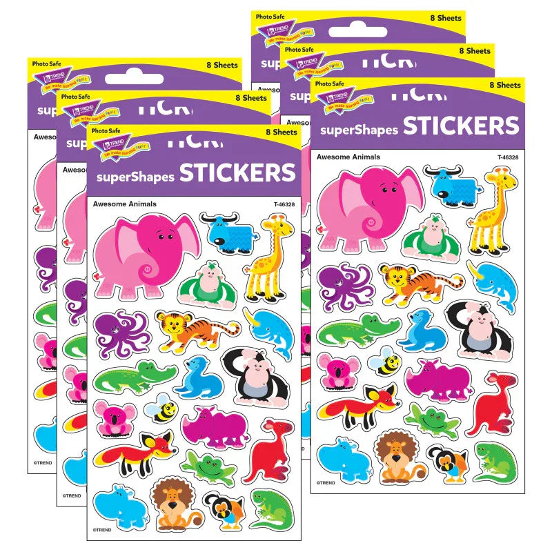 Awesome Animals superShapes Stickers-Large, 160 Per Pack, 6 Packs