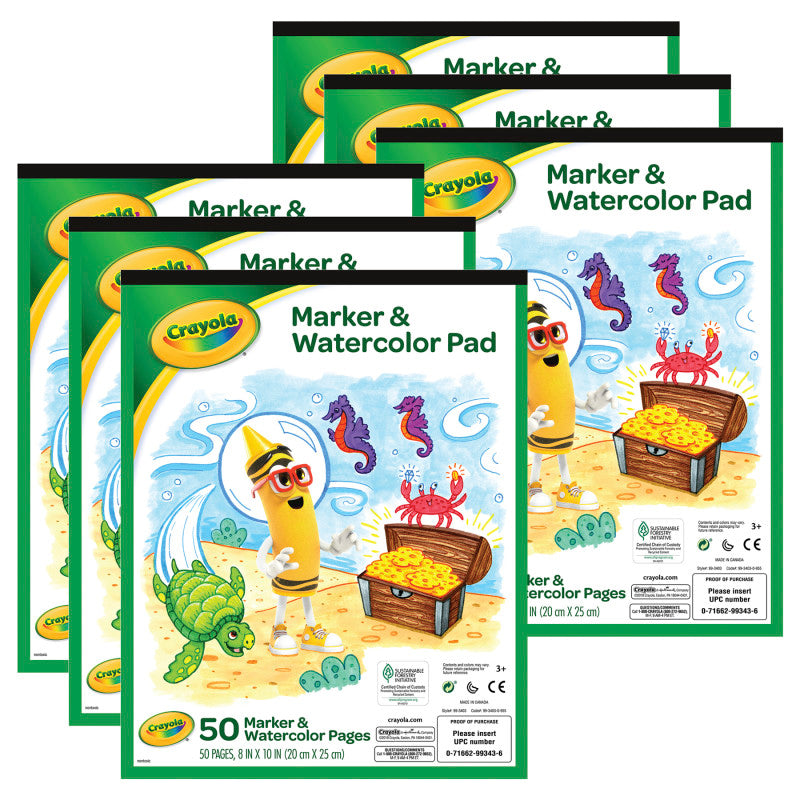 Marker & Watercolor Pad, 50 Blank Coloring Pages, Pack of 6