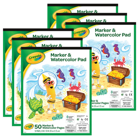 Marker & Watercolor Pad, 50 Blank Coloring Pages, Pack of 6