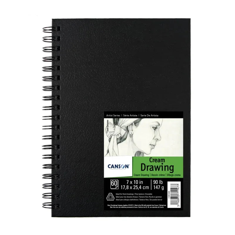 Artist Series Drawing Art Book, Cream Tone, Black Cover, Wire Binding, 60 Sheet, 7x10 inch, 1 Count