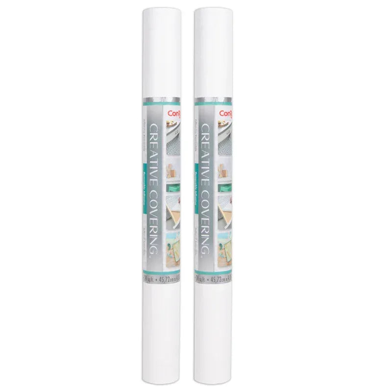 Creative Covering&trade; Adhesive Covering, White, 18" x 16 ft, Pack of 2