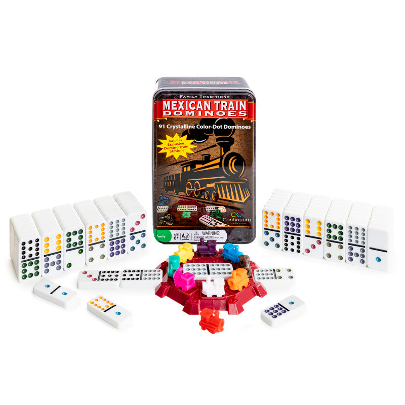 Mexican Train Dominoes Set in Tin