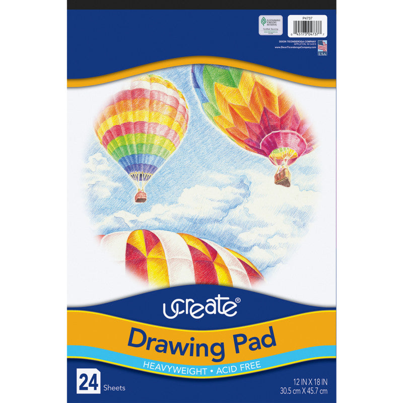 Drawing Paper Pad, Heavyweight, 12" x 18", 24 Sheets
