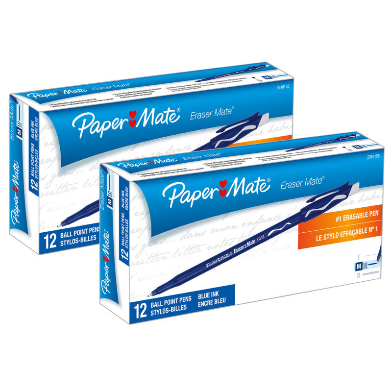 Eraser Mate&reg; Pen, Blue, 12 Per Pack, 2 Packs